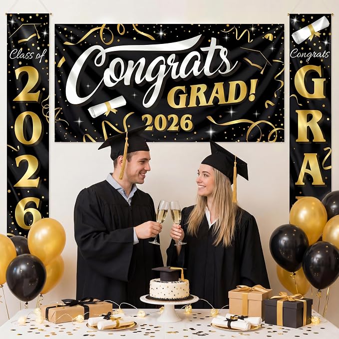 JOYIN 3 Pcs Graduation Decorations Class of 2026, Large Graduation Banners Set - Image 5