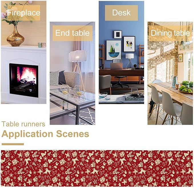 Christmas Table Runner,Seasonal Winter Deer Table Decoration Snowflake Table Cloth Kitchen Dining Table Decoration for Home Party Decor 13x70 Inch