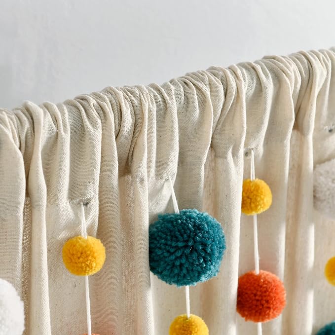 Lush Decor Boho Pom Pom Tassel Linen Textured Window Curtain Panel, Single 52" - Image 2
