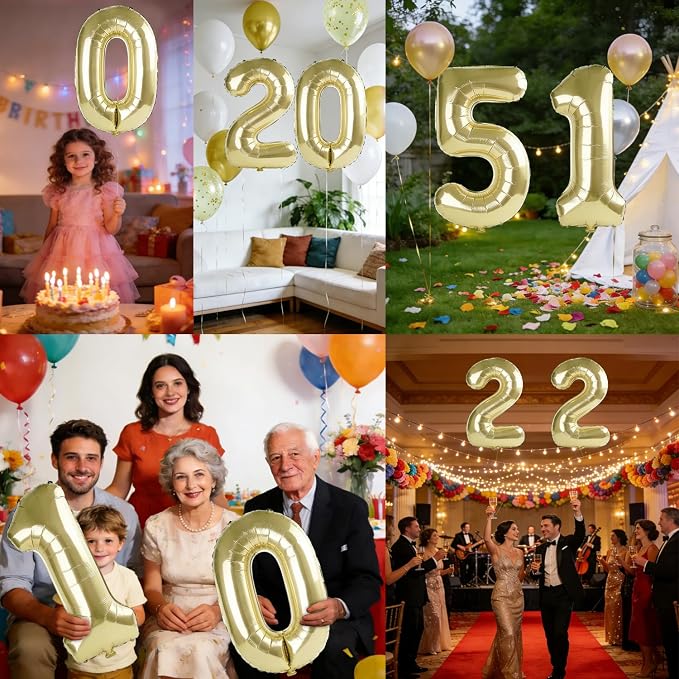 40 Inch Number 51 Balloons for 51st Birthday Party Decorations, 0-100 Champagne - Image 7