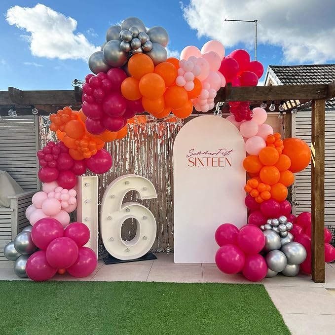 Pink and Orange Balloon Arch Kit, 18 12 10 5 Inch Different Size Balloons - Image 3