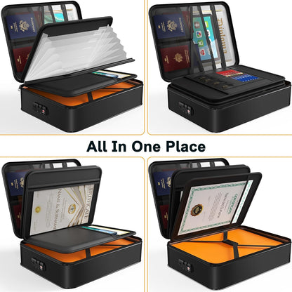 Noiposi 5200℉ Fireproof Document Box, 16.1x 11.4x4.3 Inch Waterproof and Fireproof Document Organizer,Portable Home Travel Safe Storage Box for Legal Size Documents,File and Birth Certificate,Black
