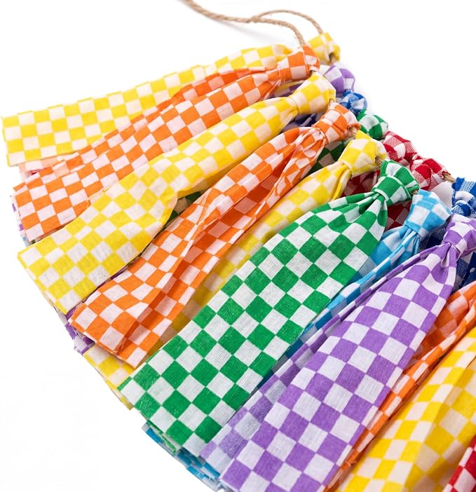 Fanfanwin 2 Pcs 6.7 ft Rainbow Checkerboard Tassel Garland, Colorful Fabric - Image 3