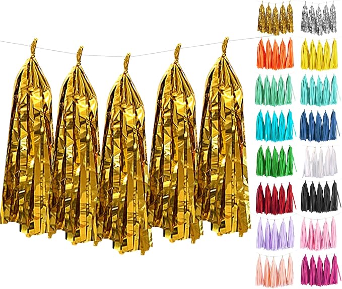 Gold Tassel Garland 20 Pcs, Tissue Paper Tassels Garland Banner by ODDODDY