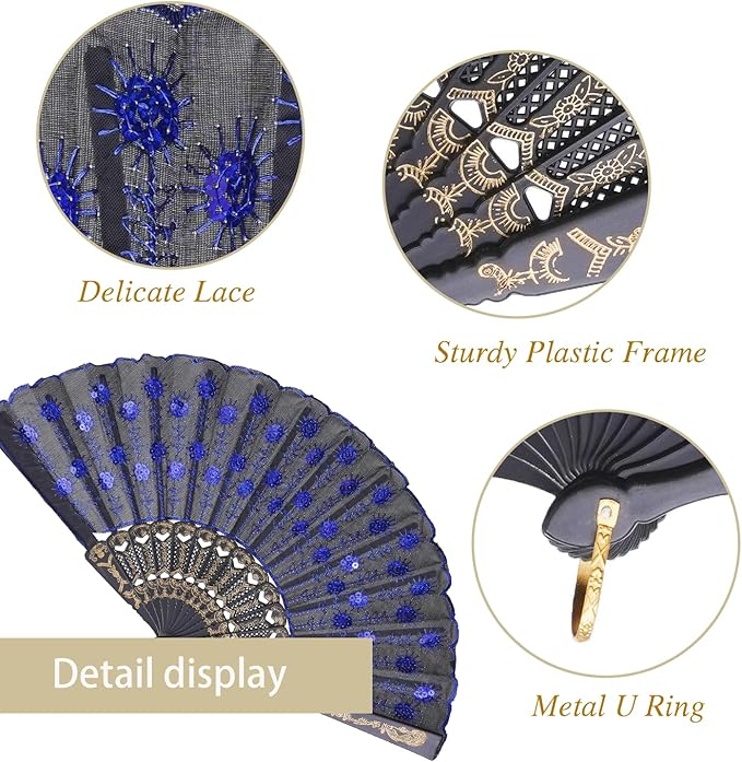 QIRMIZI 30 Pack Fabric Folding Handheld Fans, Perfect for Weddings, Parties, and Dancing,Royal Blue