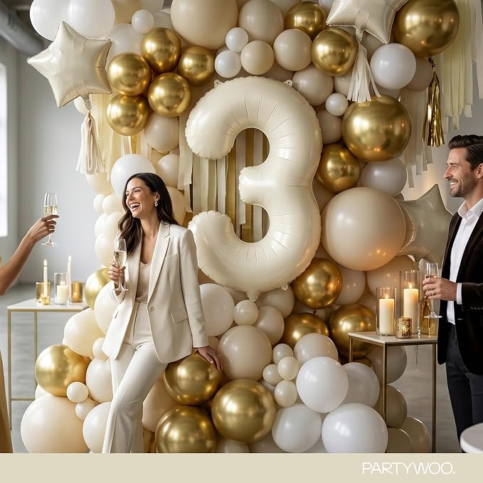 PartyWoo Number Balloons 40 Inch White Number 3 Kit 25pcs - Image 4