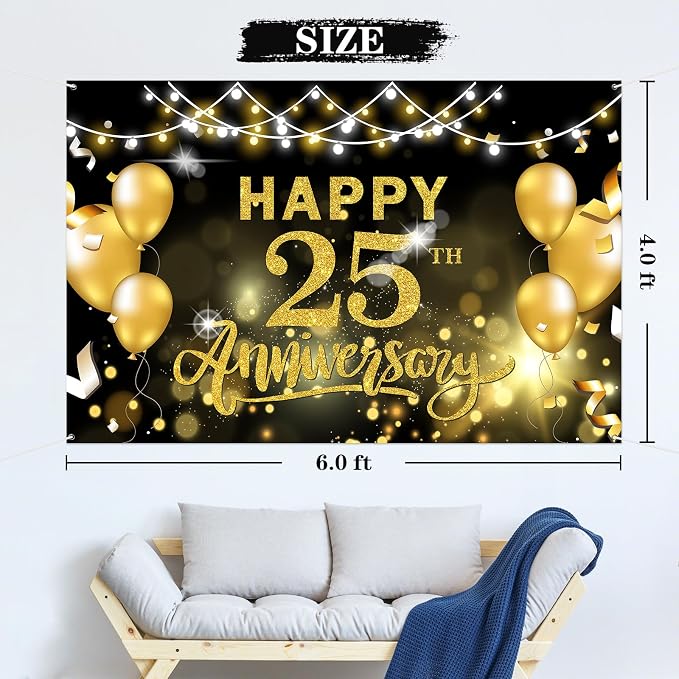 WeBenison Happy 25th Anniversary Backdrop 25th Wedding Anniversary Photography - Image 2
