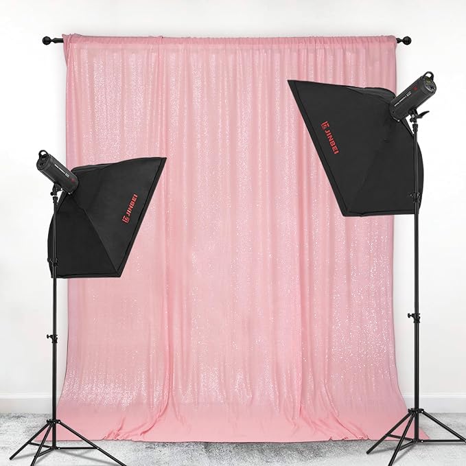PartyDelight Pink Sequin Backdrop 6x6ft Sparkly Photo Curtain | 4 Inch Rod - Image 2