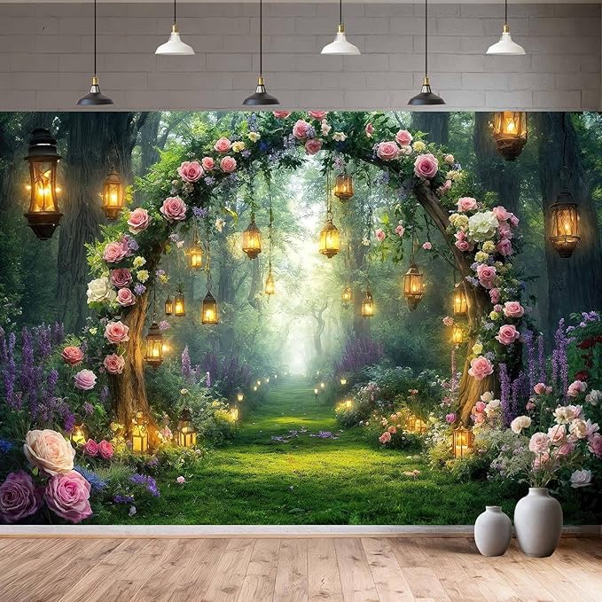 5x3ft Purple Flower Wedding Photography Backdrop Lavender Floral Enchanted Forest Fairytale Bridal Backdrop Anniversary Birthday Baby Shower Girl Party Banner Photo Booth Props Wonderland Background