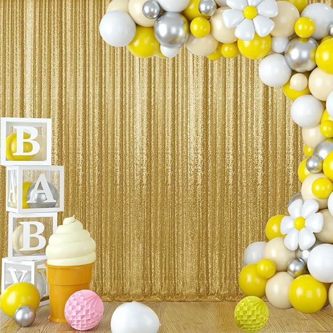 2×8FT-6PCS Gold Sequin Backdrop Curtains Panels, Photography Backdrop Glitter - Image 2