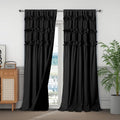 Black Blackout Curtains with Handmade Ruffles, Butterfly Flower Embellishments by Homechoice+Decor