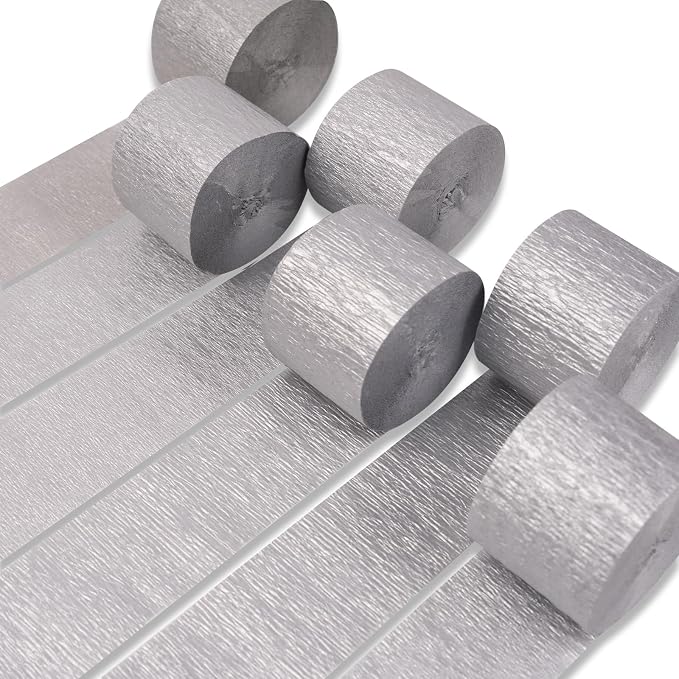 PartyWoo Silver Crepe Paper Streamers 6 Rolls 492 FT Streamers | Graduation by PartyWoo