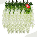 24 Pack Green White Wisteria Hanging Flowers, 3.4 Ft Fake Hanging Flowers, Artificial Wisteria Garland Vines for Wedding Room Backdrop Outdoor Patio Garden Decoration