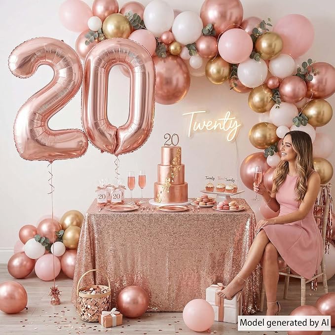 Rose Gold Number 20 Balloon 40 Inch, Glossy Foil Pair - Image 2