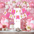 Pink Gold Birthday Party Decorations, Happy Birthday Banner, Heart Star Foil by HGH