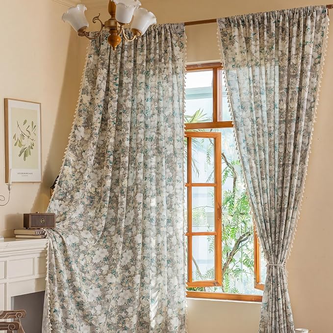 Floral Semi Sheer Rod Pocket 63 Inch Curtains 2 Panels - Image 7