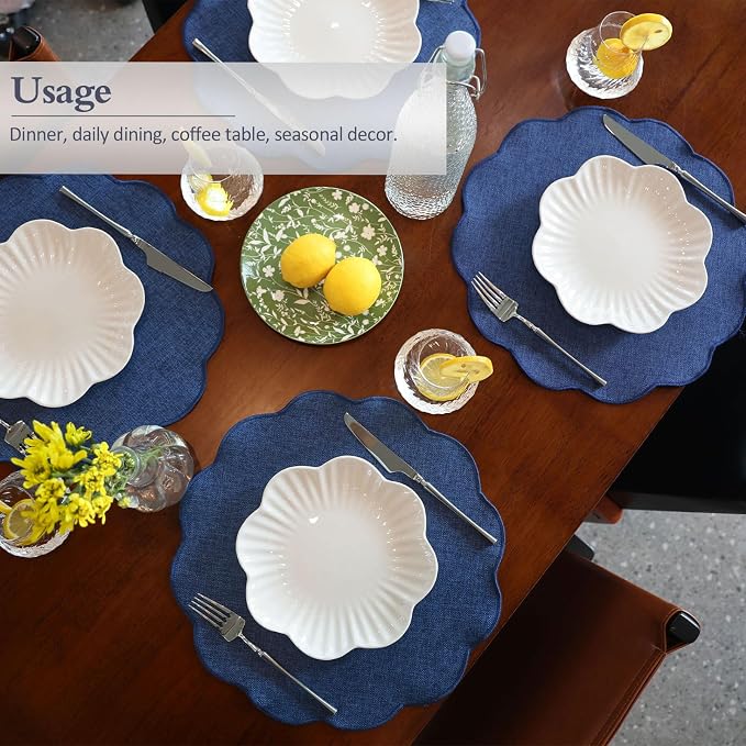 AHHFSMEI Round Faux Linen Placemats Set of 4 Heat Resistant Non-Slip Stain - Image 4