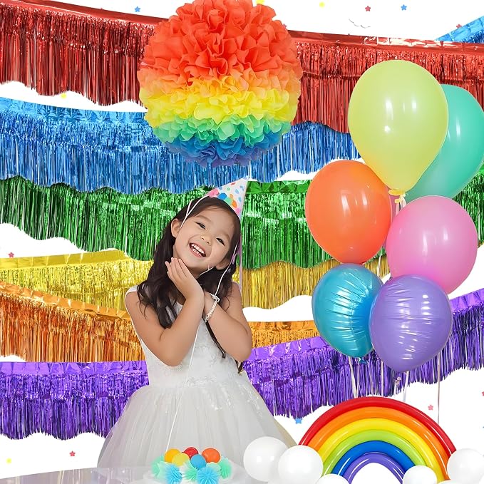 LOLStar Rainbow Foil Fringe Tinsel Garland, Streamers Banner, 6 Pack | 60Ft - Image 7