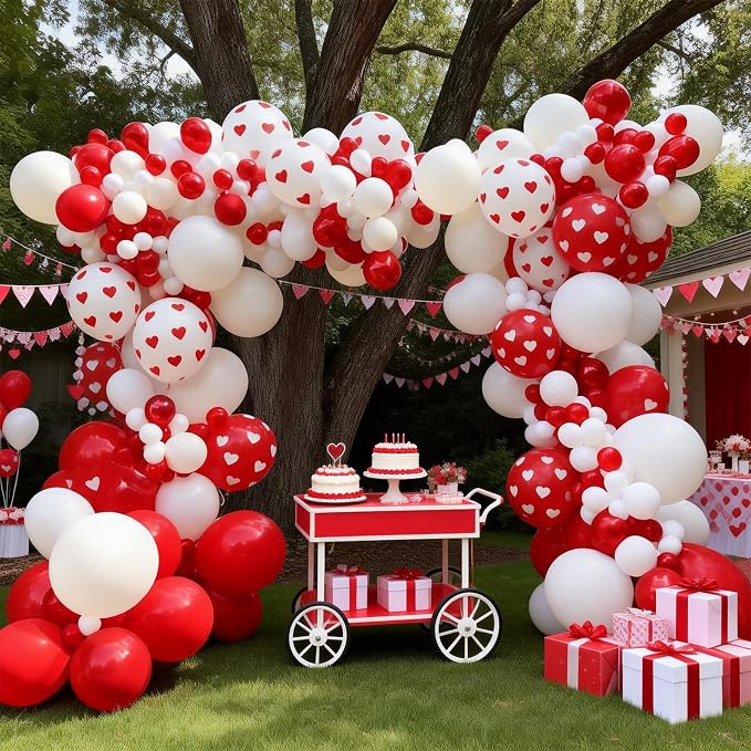 FunHot Valentines Balloons, 12 Inch White Heart Printed Latex Balloons - Image 7