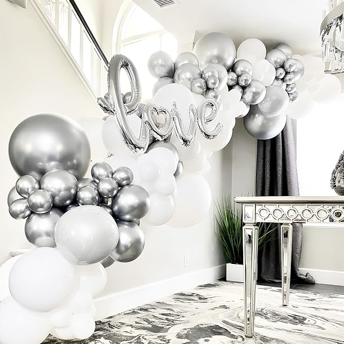 Voircoloria 130pcs Metallic Silver Balloons Arch Kit, 18 12 10 5 Inch | - Image 4