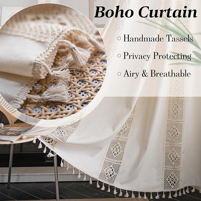 Sutuo Home Boho Curtains Crochet Lace Patchwork Semi-Blackout Bohemian Handmade - Image 2