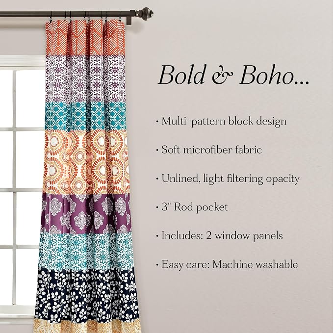 Lush Decor Bohemian Stripe Window Curtain Panels, Pair 52" W x 84" L Fuchsia & - Image 7