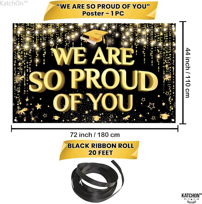KatchOn We are So Proud of You Banner 72x44 Inch | Black and Gold Graduation - Image 4