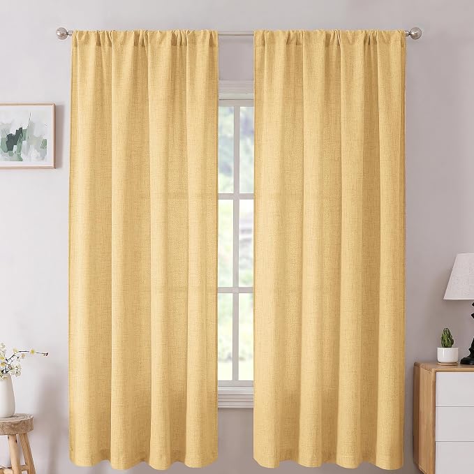 Tollpiz Short Linen Curtain Living Room Rod Pocket Semi Sheer Curtains Burlap by Tollpiz