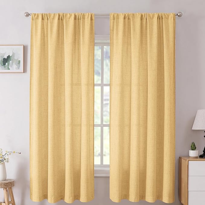 Tollpiz Short Linen Curtains Bedroom Rod Pocket Semi Sheer Curtain Burlap Light by Tollpiz