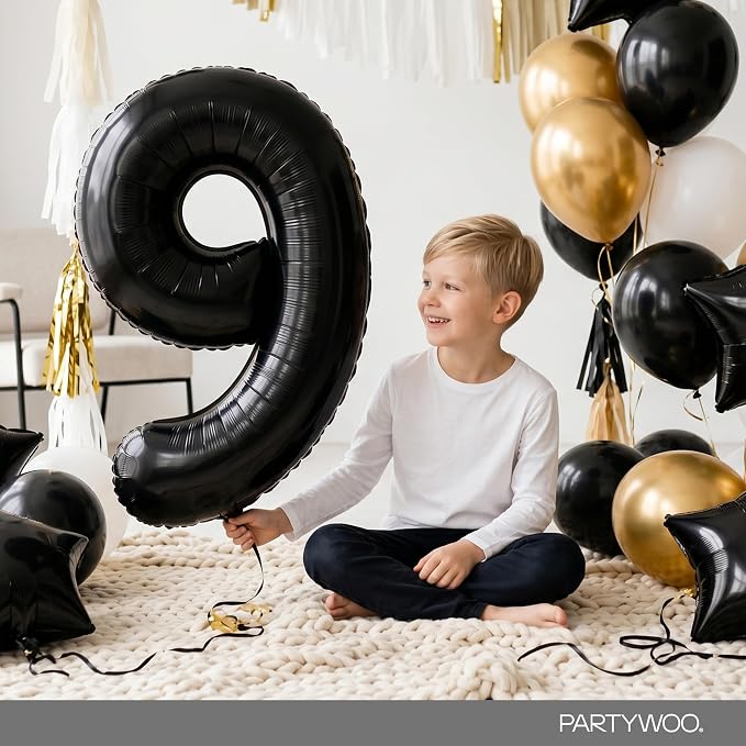 PartyWoo Number Balloons 40 Inch Black Number 9 Kit 25pcs - Image 3