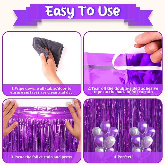 Voircoloria Purple Foil Fringe Backdrop Curtains, Birthday Party Decorations - Image 4