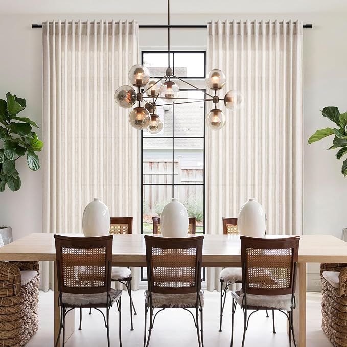 Beige Linen Curtains 108 Inches Long 2 Panels Back Tab Rod Pocket Modern - Image 7