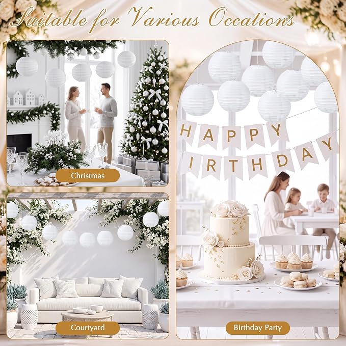 Treela 72 Pack White Chinese Japanese Paper Lanterns Decorative Hanging Round - Image 6