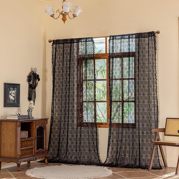 YJ YANJUN Gothic Boho Lace Curtains, 59x63 inch, Light Filtering Drapes - Image 4