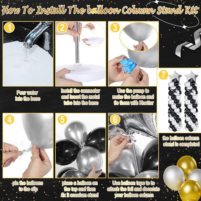 Gejoy 110 Pcs Black Silver Balloons Column Stand Kit Adjustable Tower Stand - Image 3