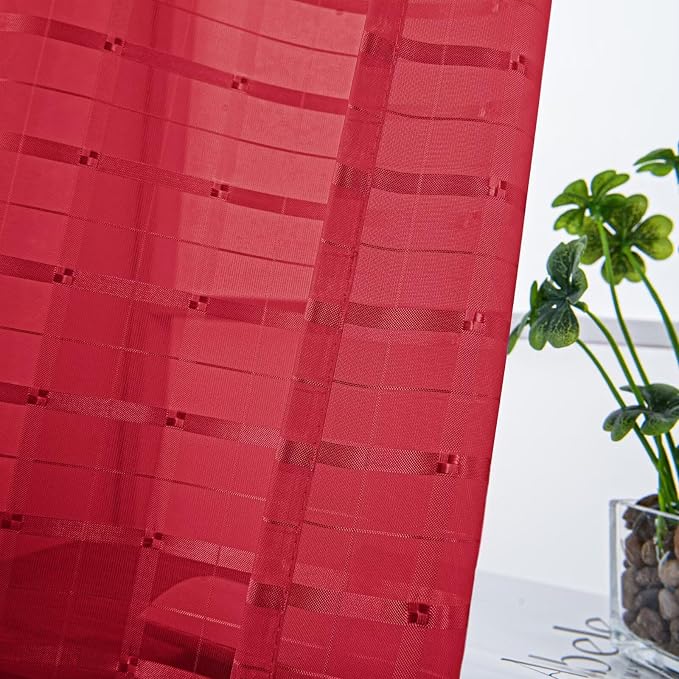 SpaceDresser Check Sheer Curtains 84 Inches Long - Image 2
