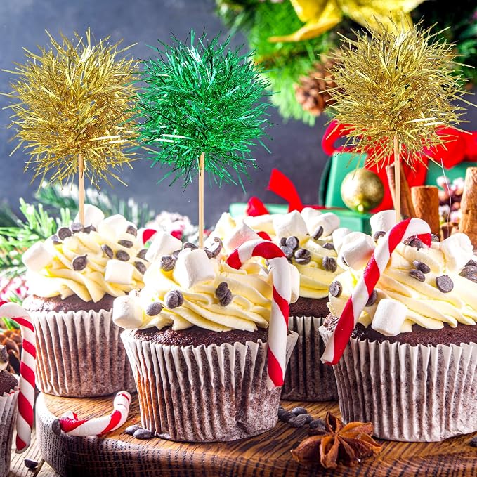 Chinco 100 Pcs Foil Firework Cupcake Toppers Sparkle Tinsel Cake Toppers Cake - Image 7