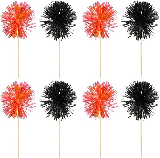 Gyufise 30Pcs Foil Firework Cupcake Toppers Sparkle Tinsel Cake Toppers Tinsel - Image 3