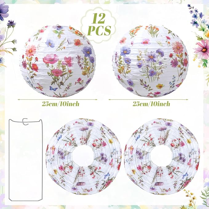 Honoson 12 Pcs Wildflower Paper Lanterns Spring Floral Wildflower Party - Image 2