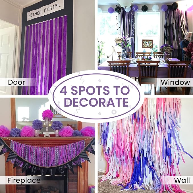 PartyWoo Silver Lavender Purple White Crepe Paper Streamers 6 Rolls 492 FT | - Image 5