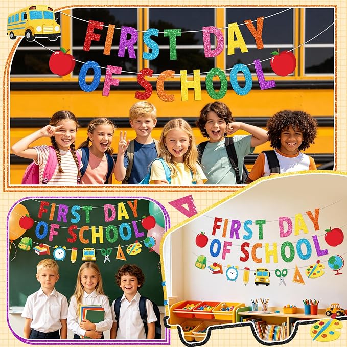 First Day of School Banner, NO-DIY Back to School Party Decorations | Colorful - Image 7