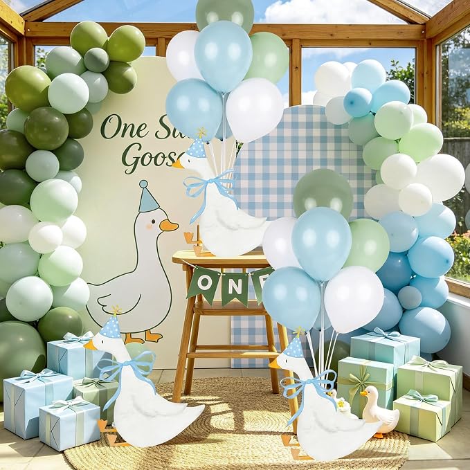 6 Sets One Silly Goose 1st Birthday Decoration Goose Balloon Stand Kit Baby - Image 6