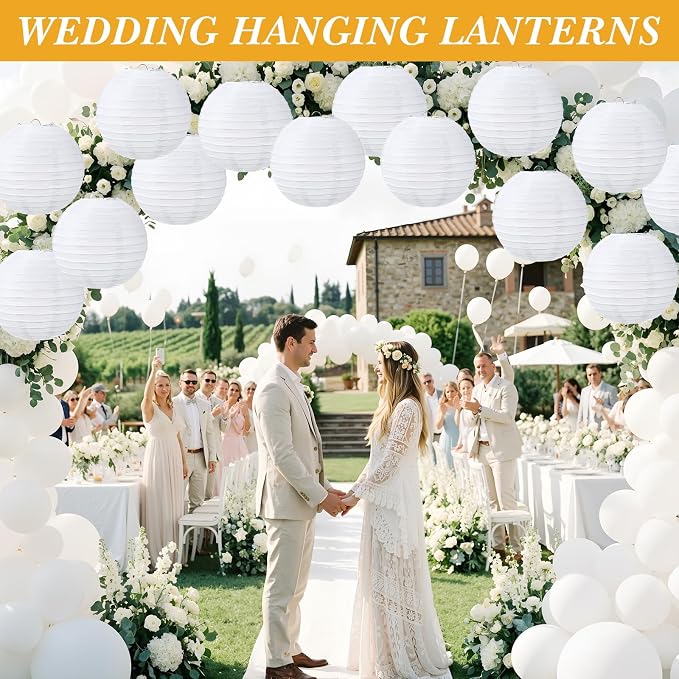 Treela 48 Pack White Chinese Japanese Paper Lanterns Decorative Hanging Round - Image 4