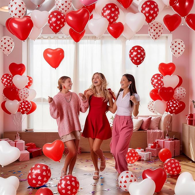 Valentines Day Balloons 60 Pack Red White Heart Shaped Balloons Set Romantic - Image 4