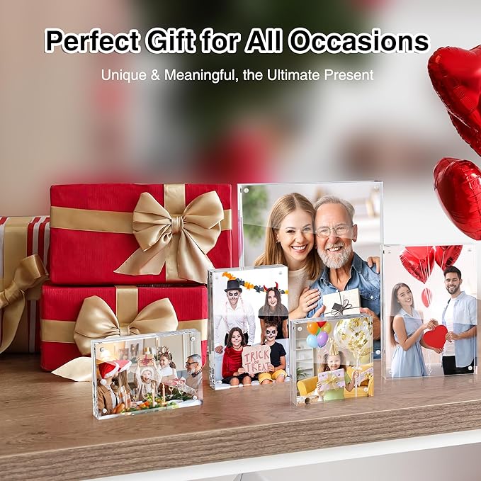HOUSE DAY Acrylic Picture Frames 3.5x5, 3 Pack Magnetic 3.5 x 5 Picture Frame, Double Sided Clear 3.5x 5 Photo Frame with Microfiber Cloth, Frameless FreeStanding 3.5x5 Frame Gift for Desktop Display