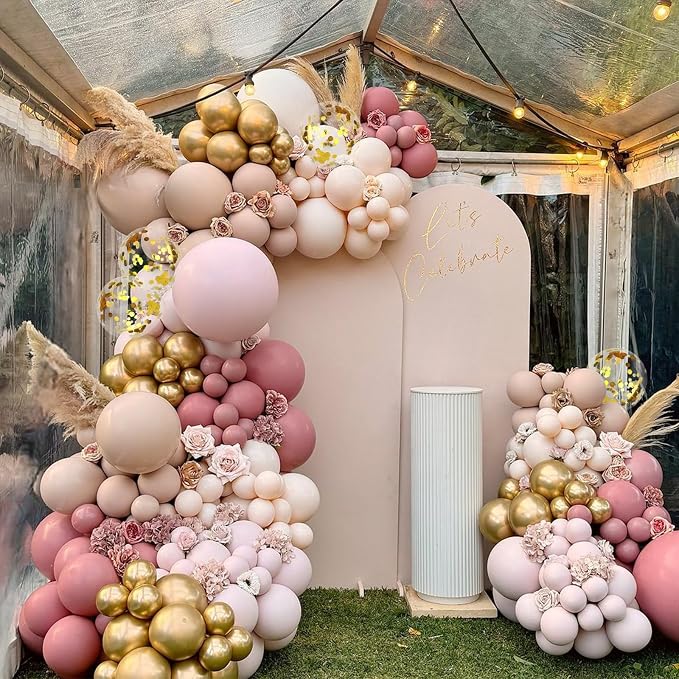 Blush Beige Balloons, Dusty Pink Nude Balloon Metallic Gold Confetti Balloon - Image 5