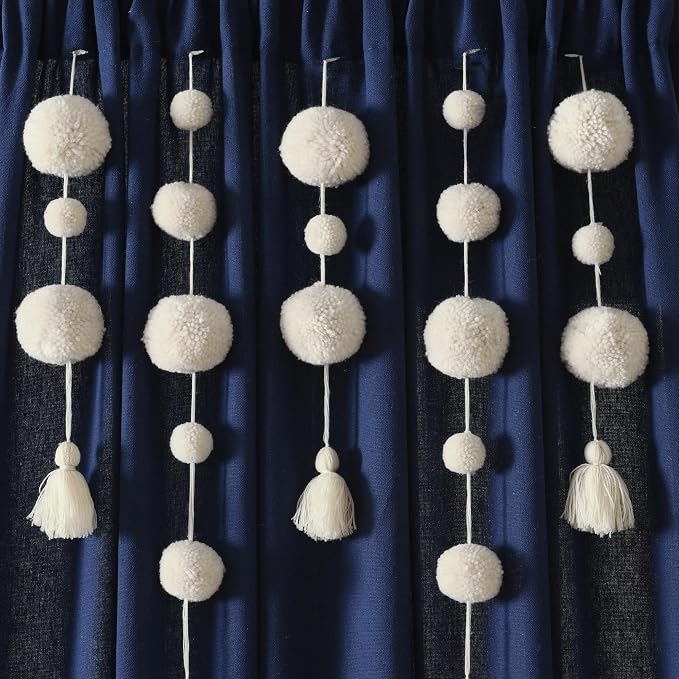 Lush Decor Boho Pom Pom Tassel Linen Textured Window Curtain Panel, Single 52" - Image 3