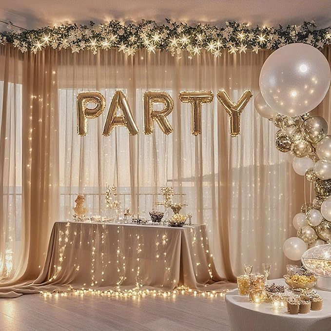 10×10ft Tulle Backdrop Curtains with Lights String - 300LED Fairy Lights Sheer Curtain Backdrop for Weddings Baby Shower and Birthday Party Decorations(8 Panels 5×10ft)