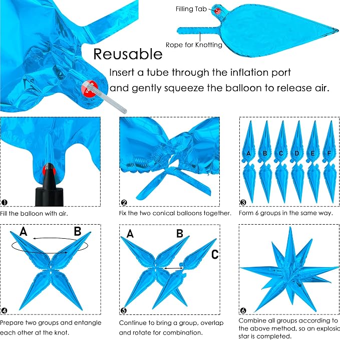 ZAKVOOR 60 Pcs Star Balloons 12 Spike Foil Explosion Party Decoration Balloons - Image 3