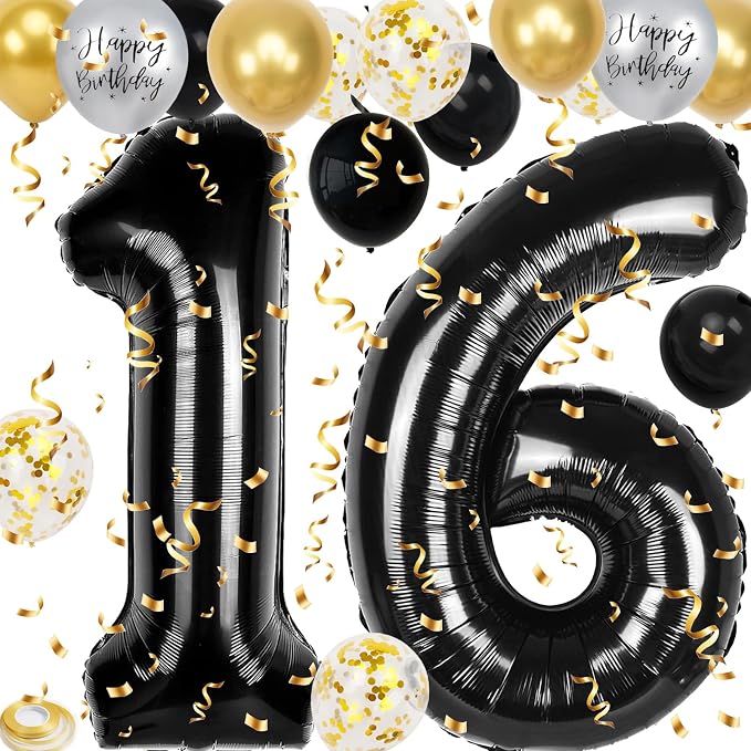 16th Birthday Decorations for Boys, 40 inch 16 Balloon Numbers by Unknown